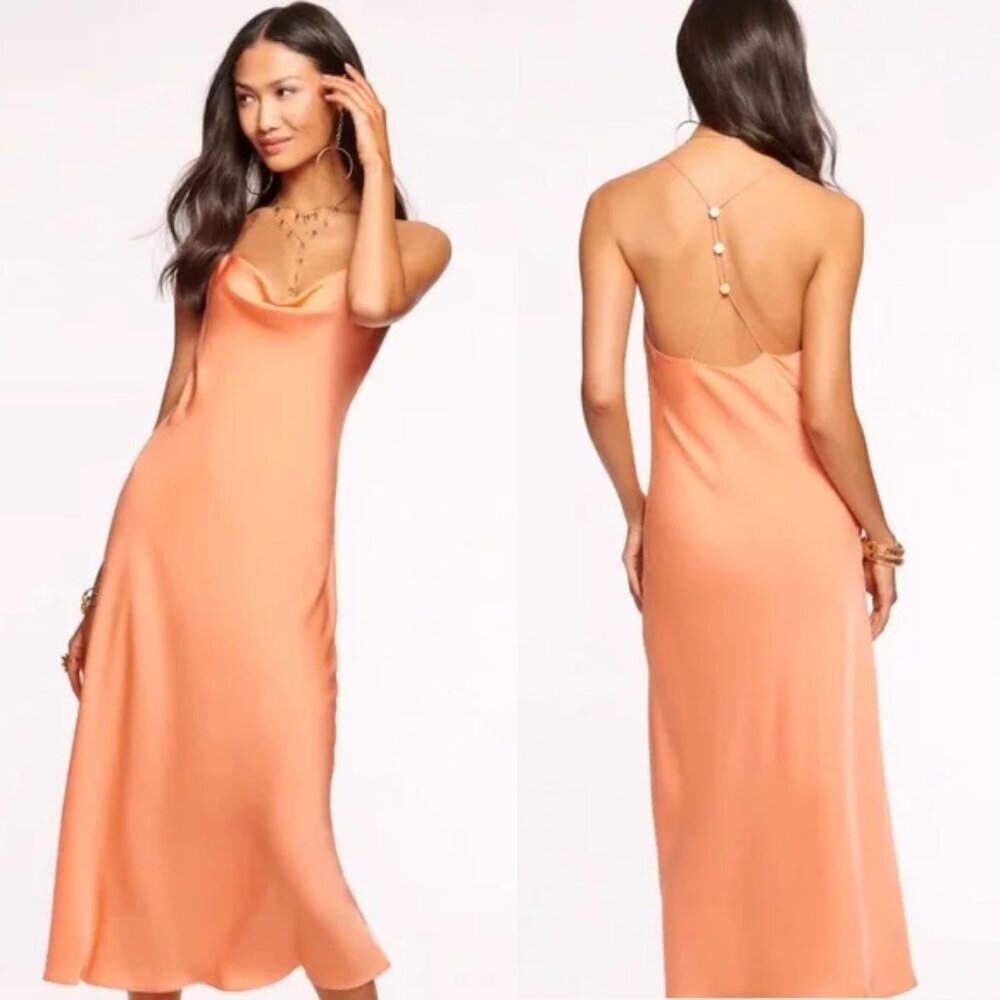 NWT New $495 Ramy Brook Averi Cowl Neck Slip TROPIC ORANGE Dress Size L - Picture 1 of 8